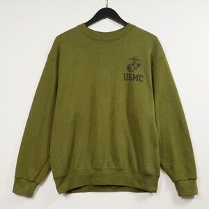 Vintage 80s USMC Army Military Olive Green Crewneck Sweatshirt Medium Navy